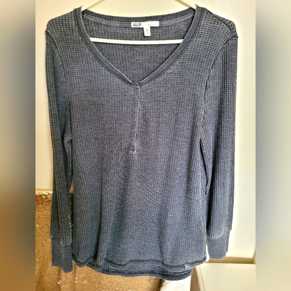 Seven7 Premium High Low Blue Gray Button Down Waffle Knit Henleys Size Large - Picture 2 of 16